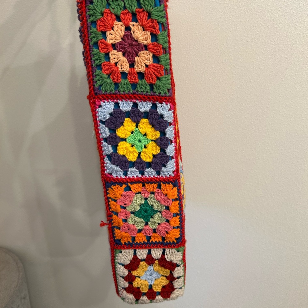 Granny Square Crochet Purse Tote Bag with Bamboo Handles - Picture 5 of 12